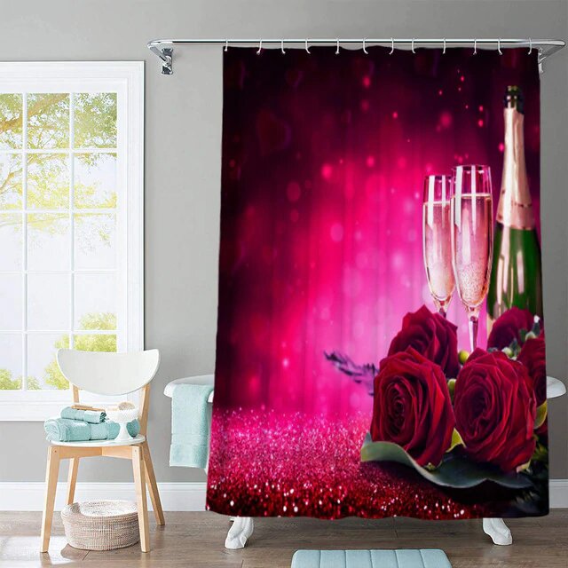 Duschvorhang romantische rote Rosen pink