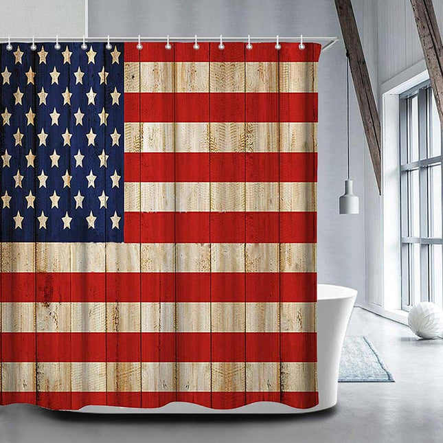 Duschvorhang amerikanische Flagge in Holzoptik