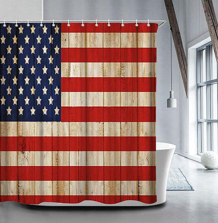 Duschvorhang amerikanische Flagge in Holzoptik