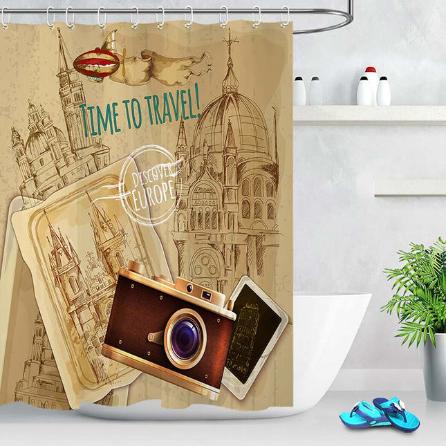 Duschvorhang Vintage Kamera Reise-Design
