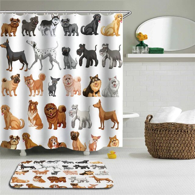 Duschvorhang mit vielen lustigen Hunden