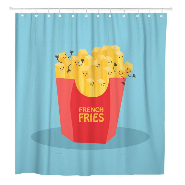 Lustiger Duschvorhang mit Pommes Motiv