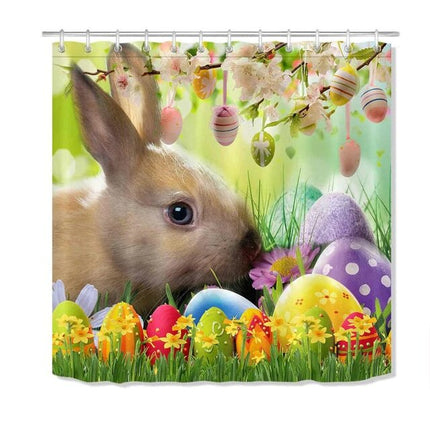 Duschvorhang niedlicher Osterhase mit Eiern