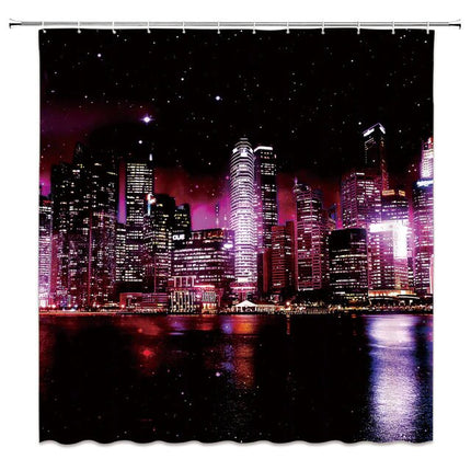 Duschvorhang Skyline einer Stadt bei Nacht
