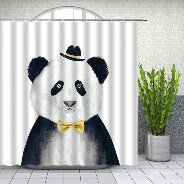 Eleganter Duschvorhang Panda mit Hut