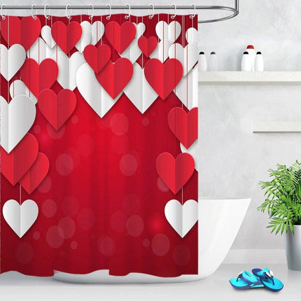 Duschvorhang Rot Weiß mit 3D Herzen