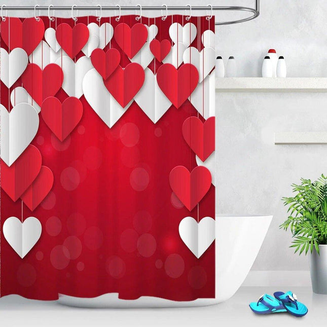 Duschvorhang Rot Weiß mit 3D Herzen
