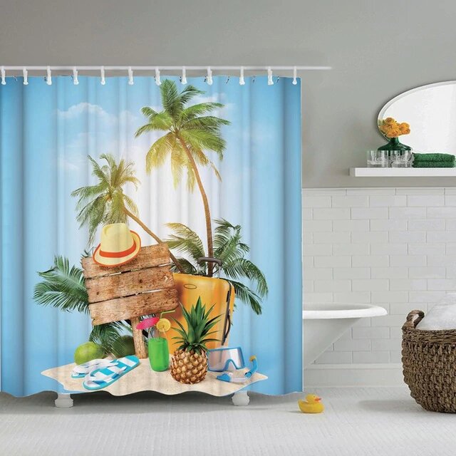 Duschvorhang mit Urlaubs-Motiv am Strand