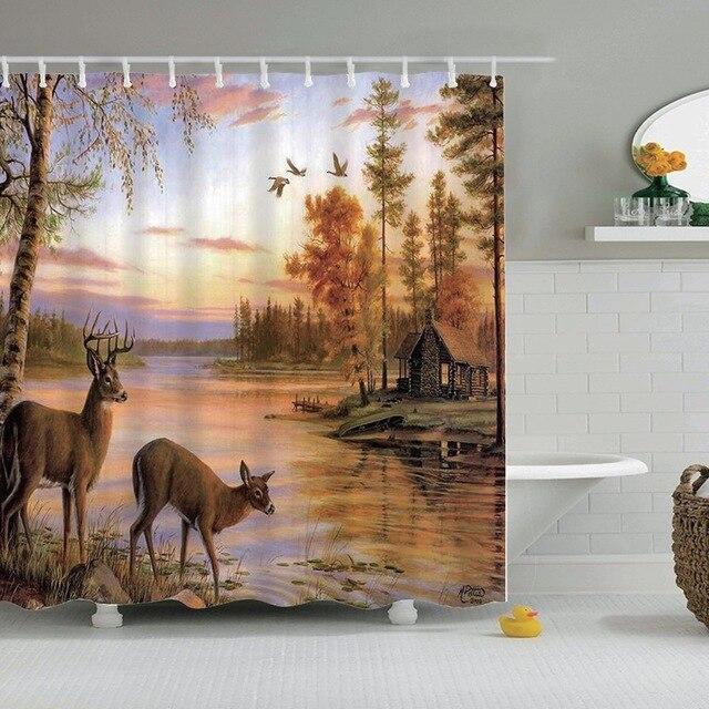 Duschvorhang Waldtiere am See Motiv