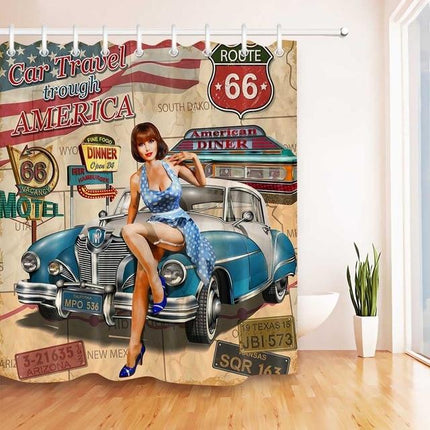 Duschvorhang Retro Pin-Up Route 66