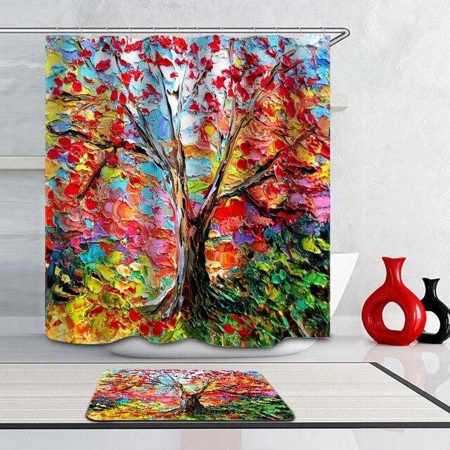 Duschvorhang Lebensbaum als abstraktes Gemälde