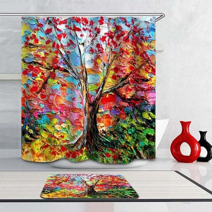 Duschvorhang Lebensbaum als abstraktes Gemälde