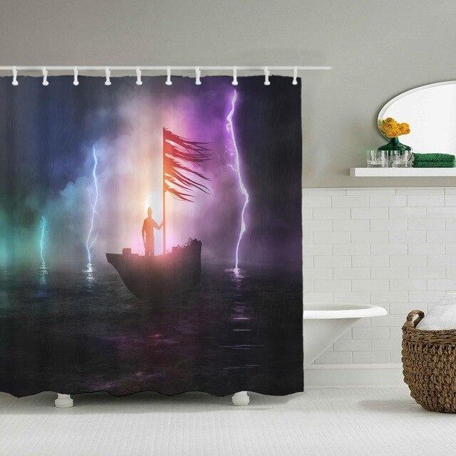 Duschvorhang Boot im Gewittersturm