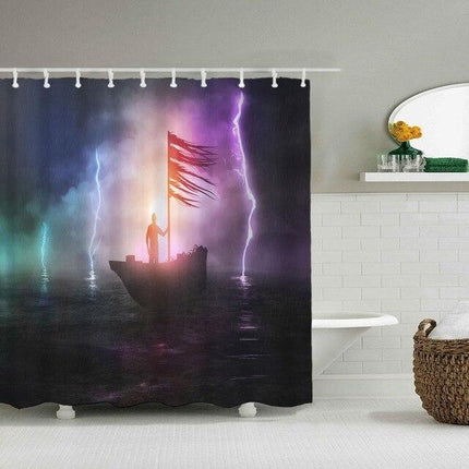 Duschvorhang Boot im Gewittersturm