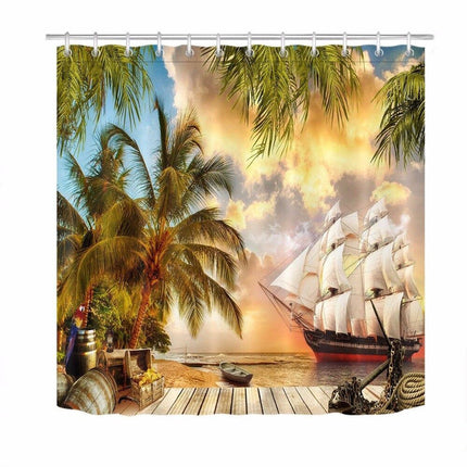 Duschvorhang Piratenschiff bei Sonnenuntergang