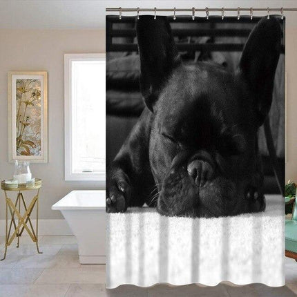 Duschvorhang französische Bulldogge schwarzweiß Foto