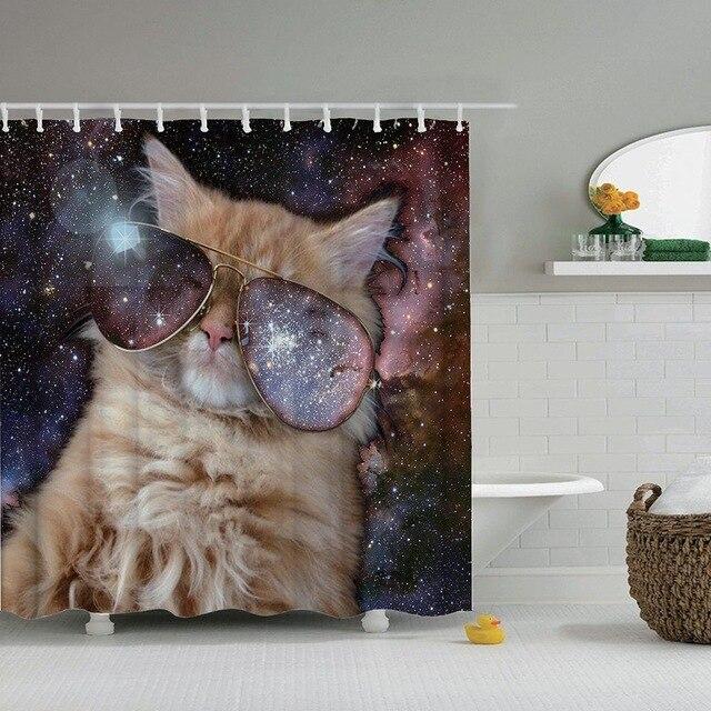 Duschvorhang coole Katze im Weltraum