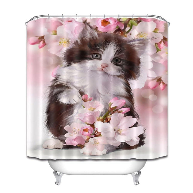 Duschvorhang süßes Kätzchen mit Blumen