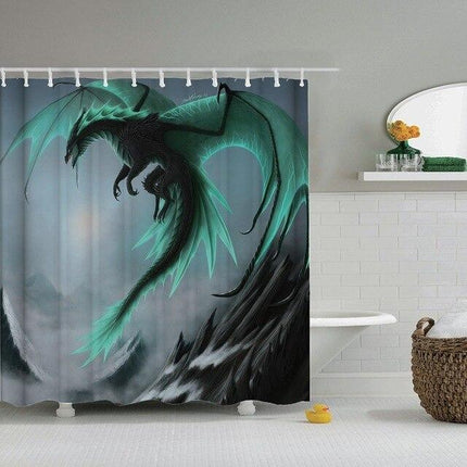 Duschvorhang Fantasie Drache auf Felsen