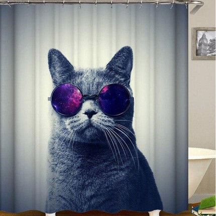 Lustiger Duschvorhang Katze mit Sonnenbrille