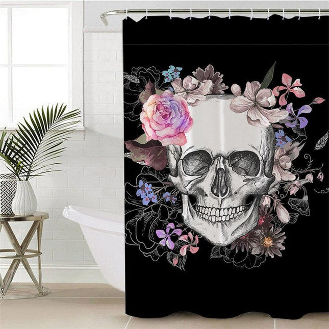 Gothic Duschvorhang mit Totenkopf Blumen