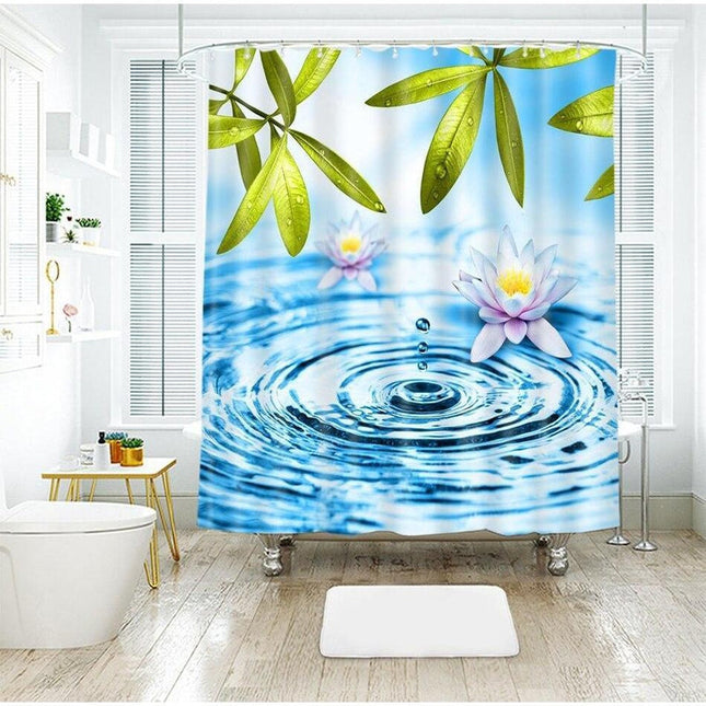 Duschvorhang Motiv Seerose und Wassertropfen