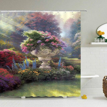 Duschvorhang Motiv romantischer Blumengarten