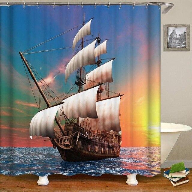 Duschvorhang Segelschiff bei Sonnenuntergang