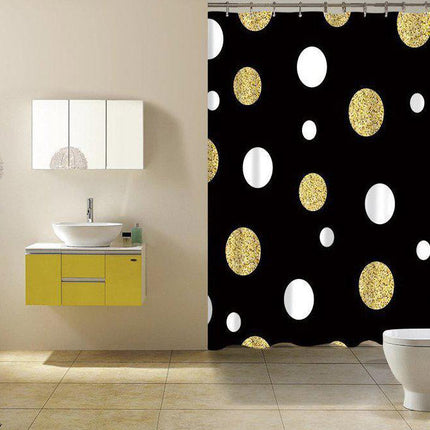 Schwarzer Duschvorhang mit Gold Glitzer Punkten