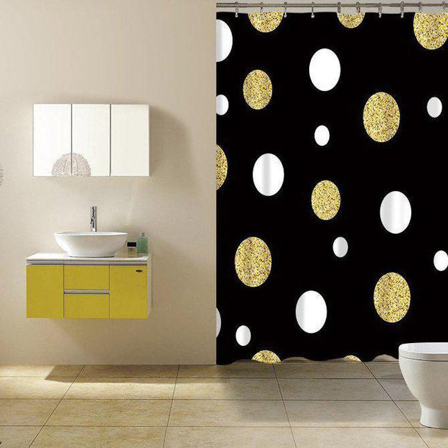 Schwarzer Duschvorhang mit Gold Glitzer Punkten