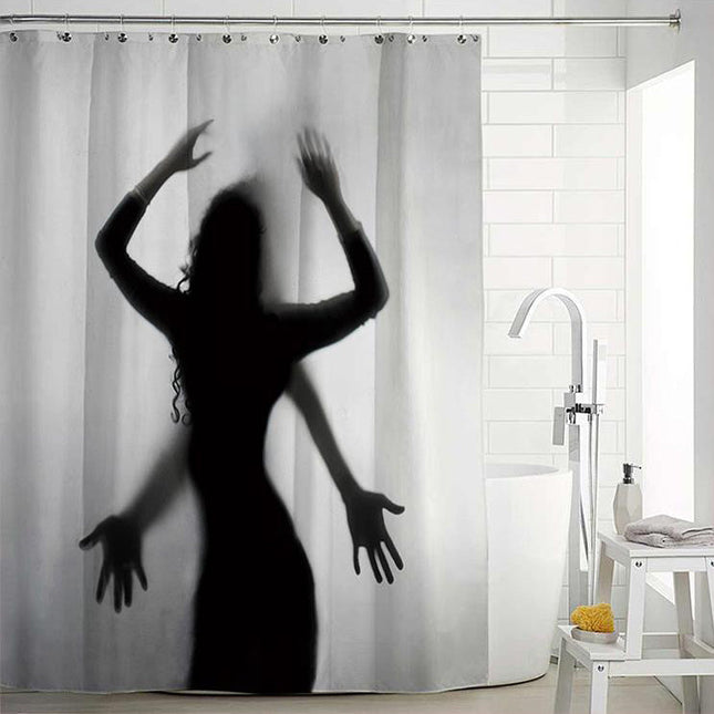 Duschvorhang mit gruseliger Schatten Silhouette