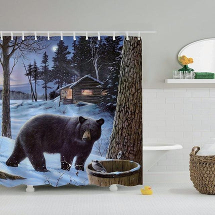 Duschvorhang Braunbär im verschneiten Wald