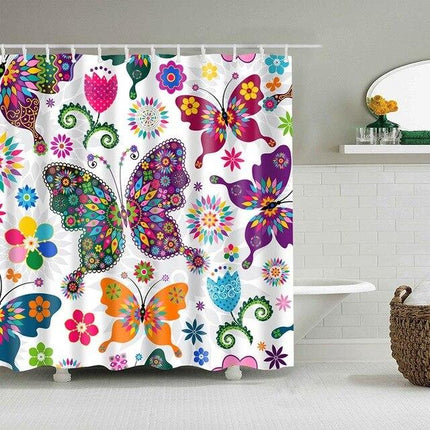 Duschvorhang bunte Schmetterlinge Blumen Design