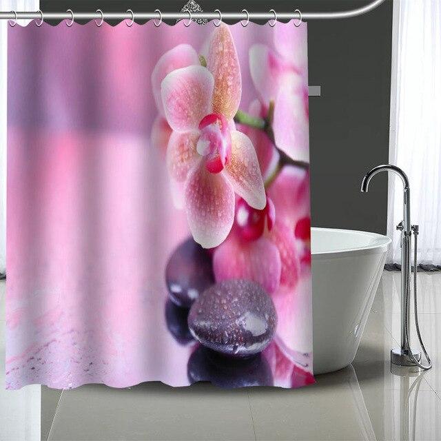 Duschvorhang in Lila mit Orchideenblüten Motiv