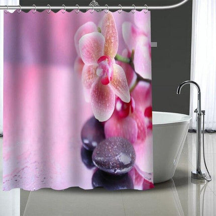 Duschvorhang in Lila mit Orchideenblüten Motiv