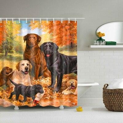 Duschvorhang Hunde Gemälde im Herbst