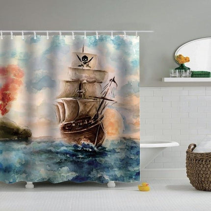 Duschvorhang Piratenschiff Aquarell Gemälde