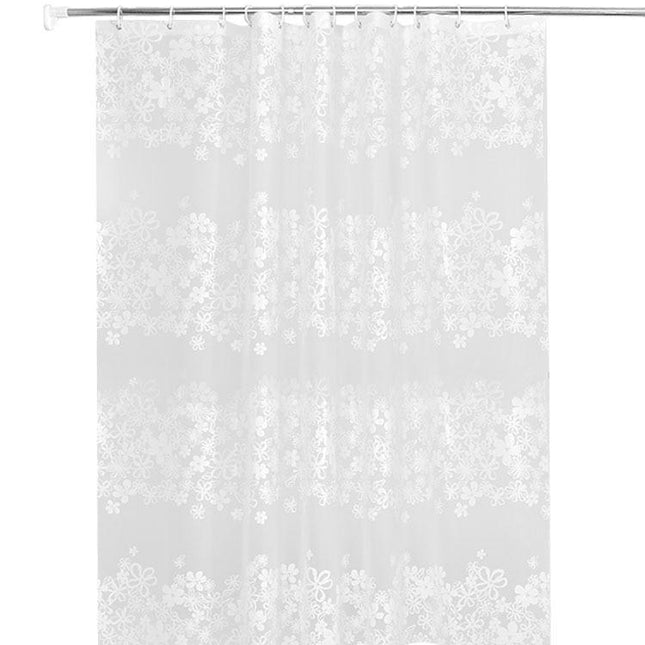 Halbtransparenter Duschvorhang mit weißem Blumenmuster