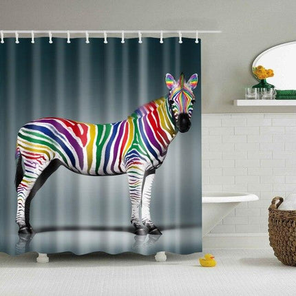 Duschvorhang buntes Zebra in Regenbogenfarben