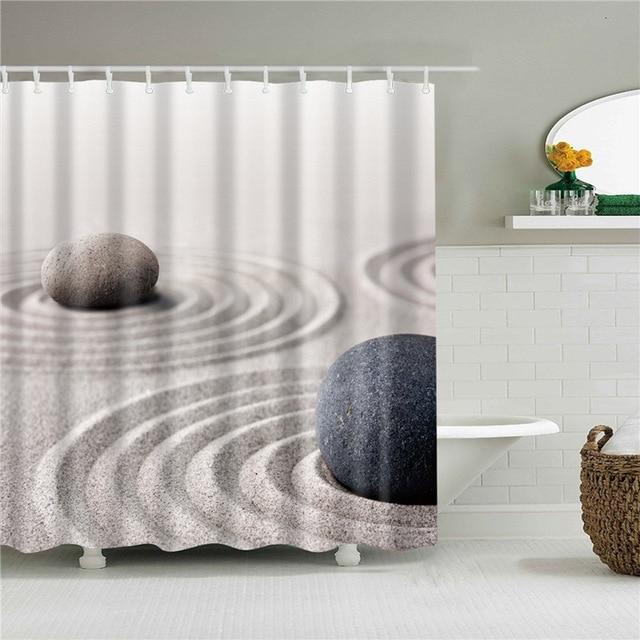 Beige Zen Duschvorhang Sand und Steine