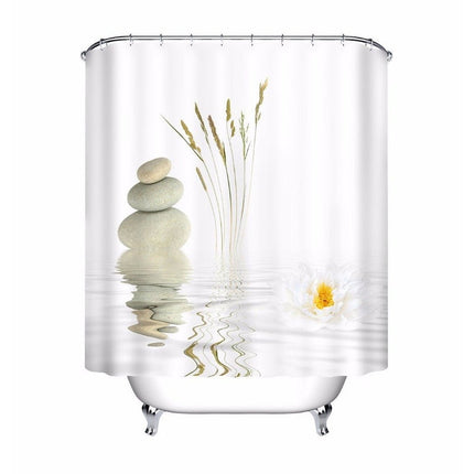 Weißer Zen Duschvorhang mit Wasserlilie