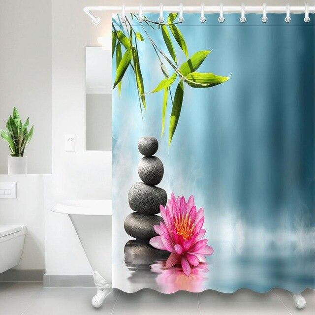 Blauer Zen Duschvorhang mit Steinen