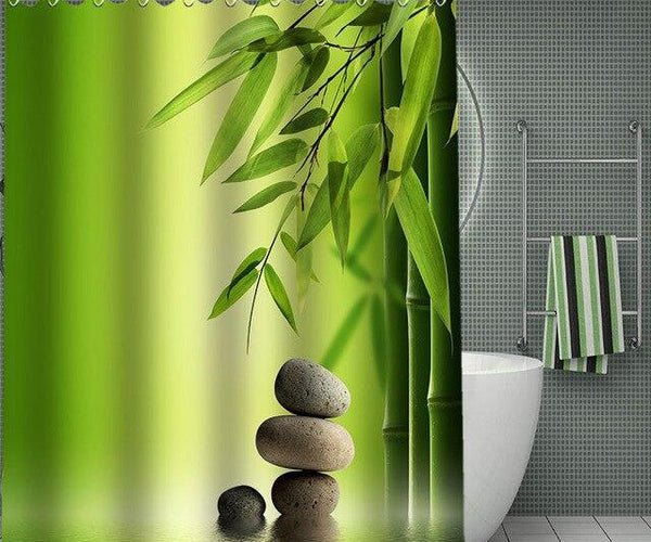 Grüner Zen Duschvorhang mit Bambusmotiv – Mein Duschvorhang